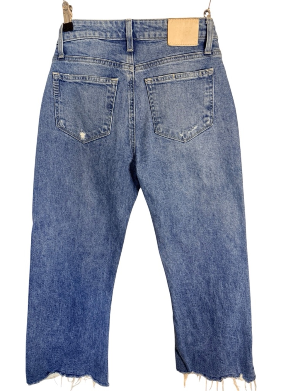 PAIGE Cropped Wide Leg Jeans Raw Hem Distressed Medium Wash Size 26 - Picture 3 of 9